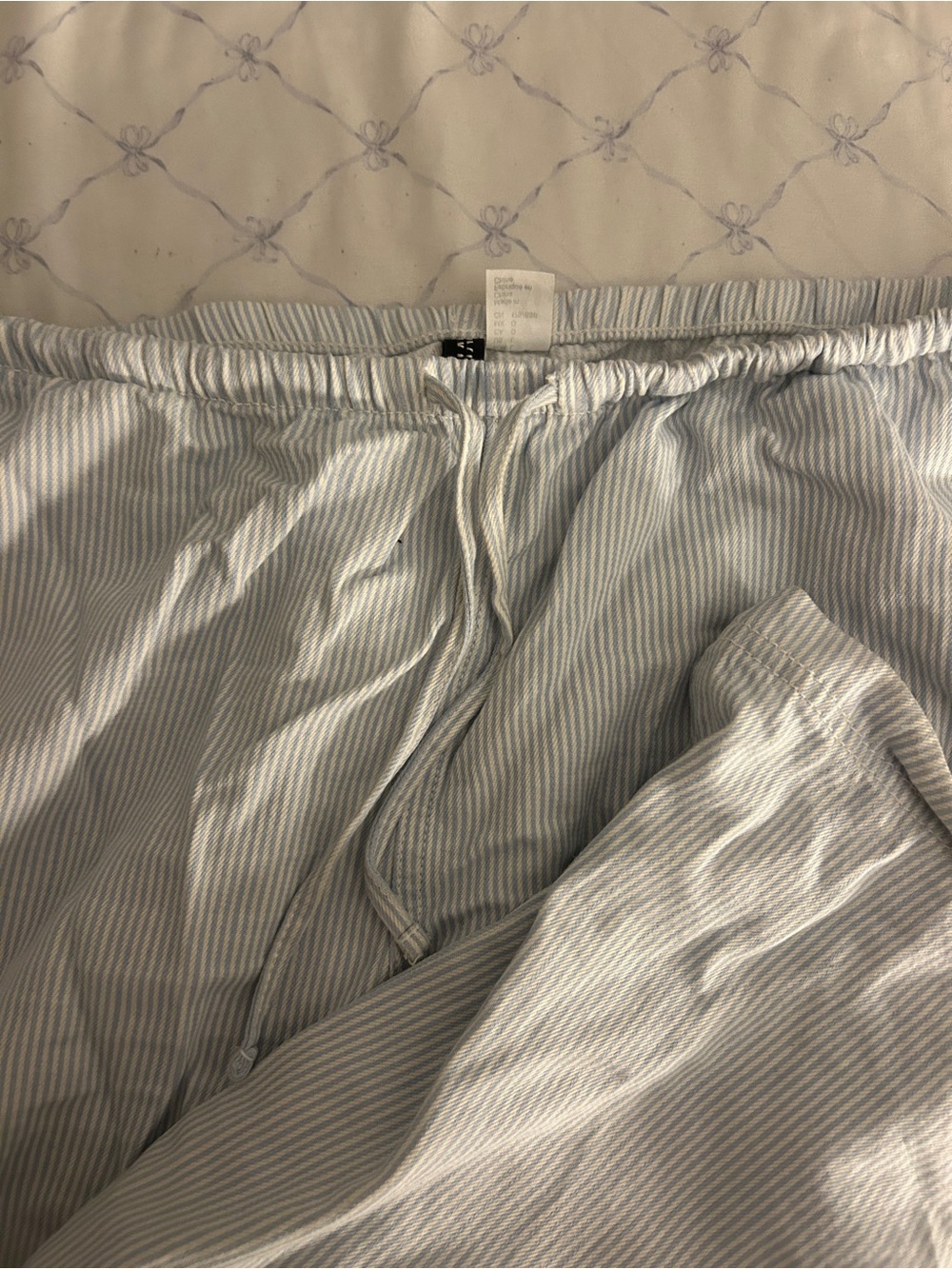 Light Blue & White Striped Linen Drawstring Pants